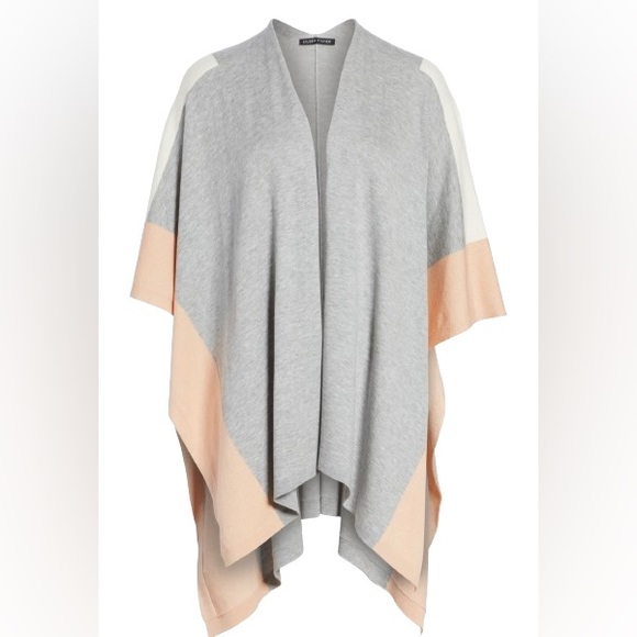 Eileen Fisher Colorblock Poncho Wrap  in Dark Pearl Quiet Luxury - Picture 10 of 12